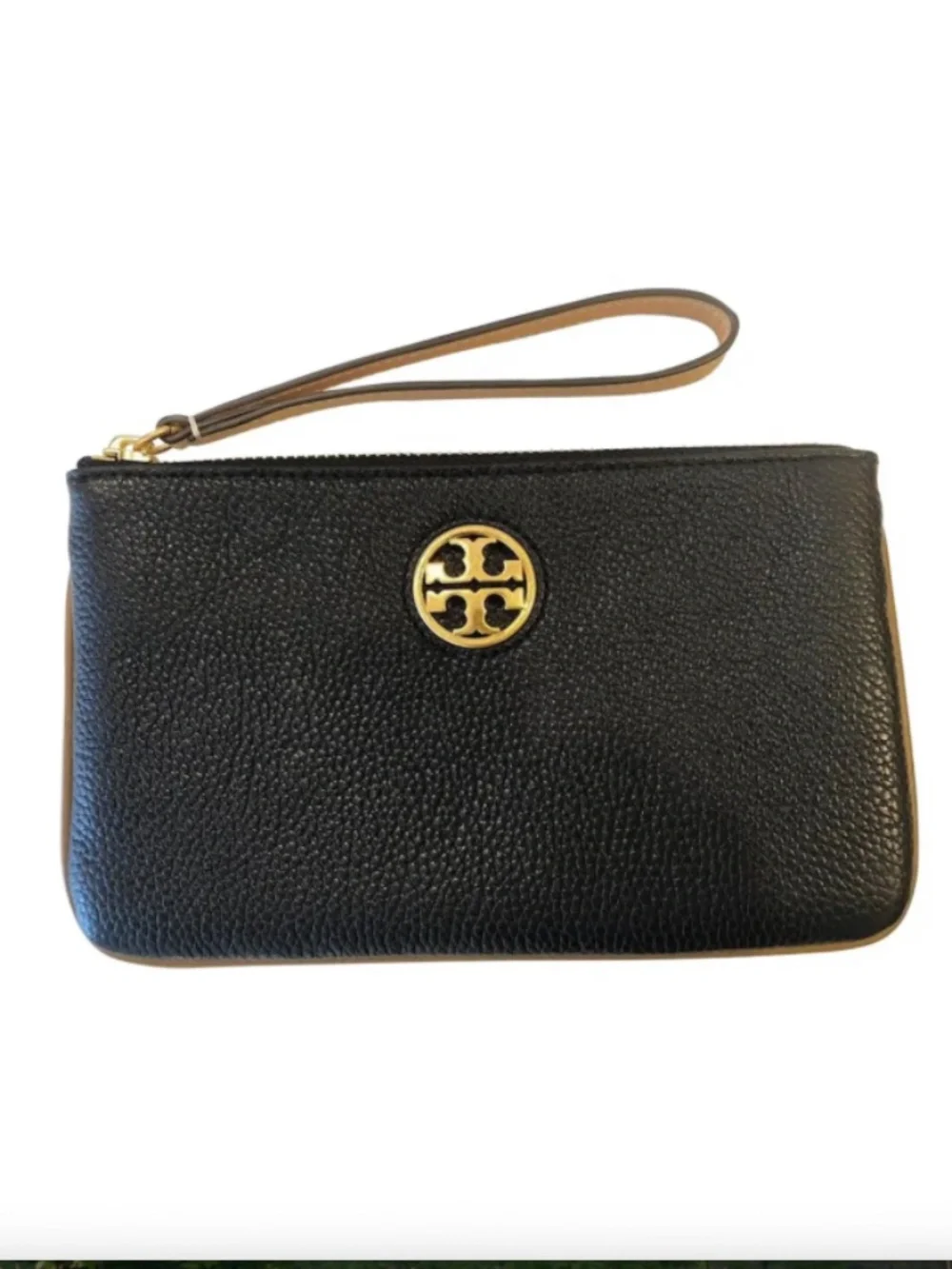 Tory Burch Carson Black with brown details   Wristlet